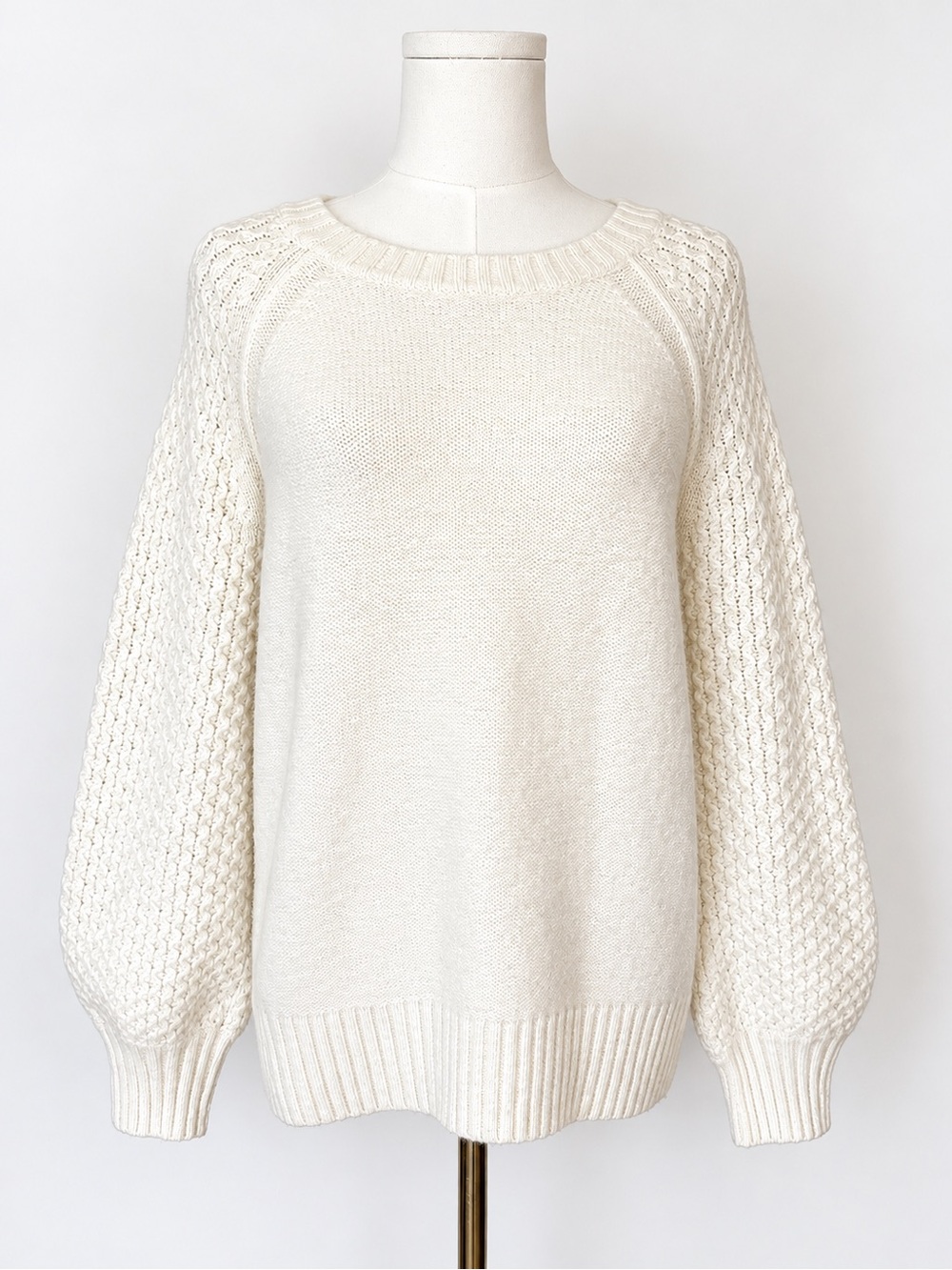 J.Crew Re-Imagined Cream Wool Alpaca Blend Textured Sleeve Sweater